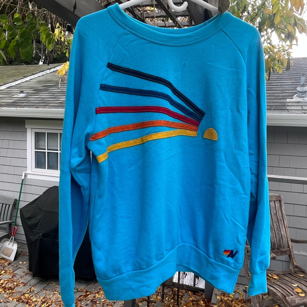 AVIATOR NATION neon blue sunset pullover. size small.
